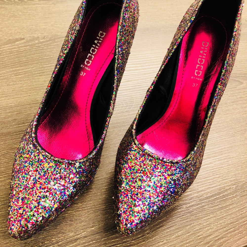 H&M Divided Multi Glitter Platform Pumps Heels - Picture 3 of 8